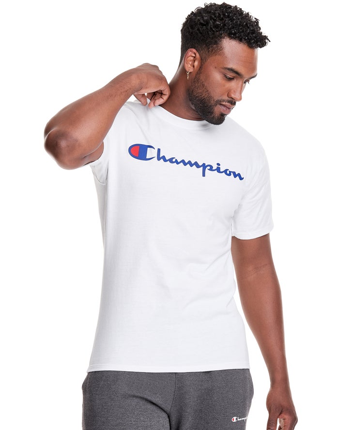 Champion Graphic Jersey Script Logo White T-Shirt Mens - South Africa WDCKHI983